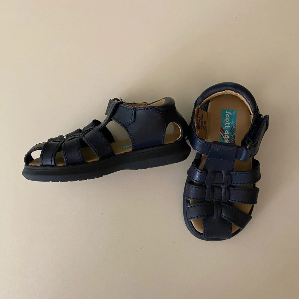 Scott David Kids Fisherman Sandals Navy Leather Size 5 Beach Summer Vacation